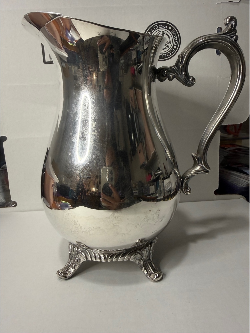 Vintage Wm Rogers 817 Silverplate Footed Water Pitcher Ice Guard